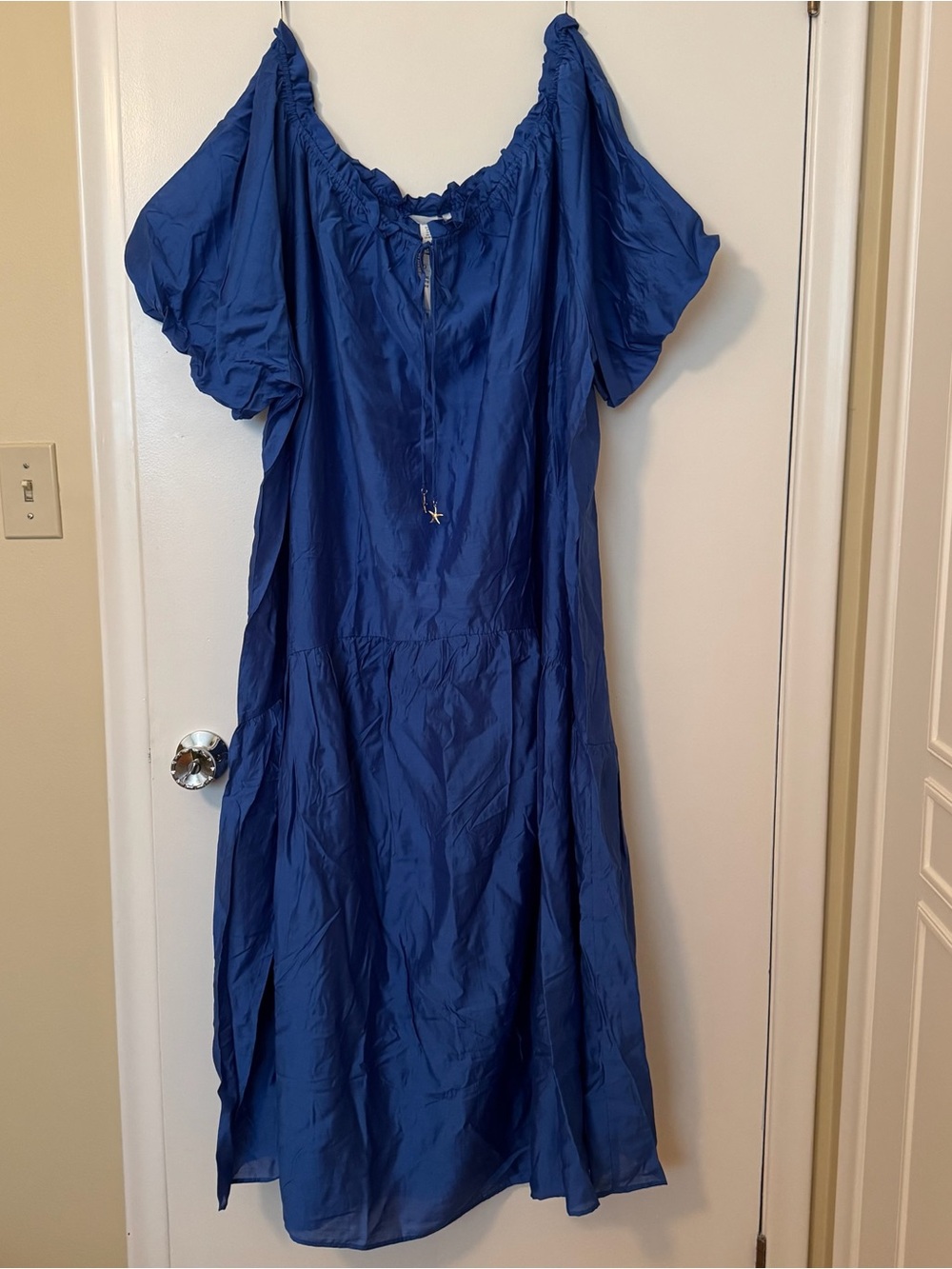 H&M Drawstring-Detail Royal Blue Off-Shoulder Midi Dress